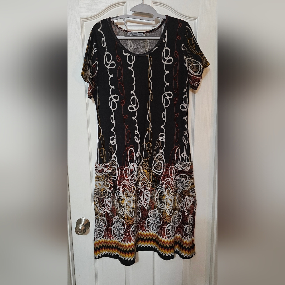 Multicolor Patterned Women's Dress with pockets